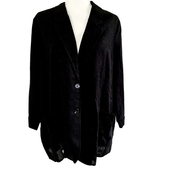 Time and Tru Linen Blend Button Front Blazer with Patch Pockets - Picture 5 of 9